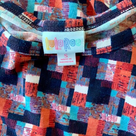 LuLaRoe The Julia Multicolor Geometric Short Sleeve Fitted Knee Midi Dress S - Picture 3 of 8